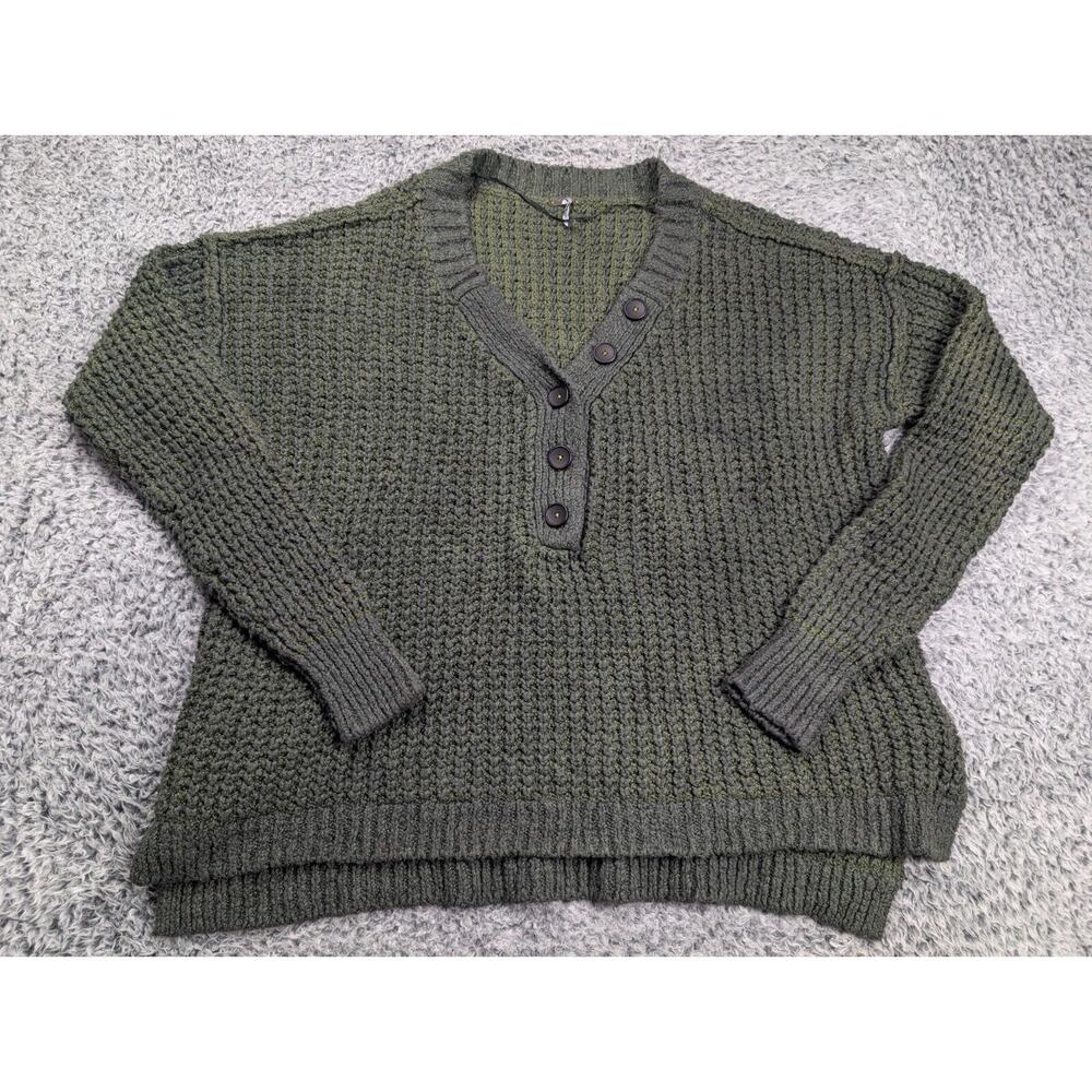 Free People Sweater Women Extra Large Green Wool Blend Boho Casual Chunky Knit